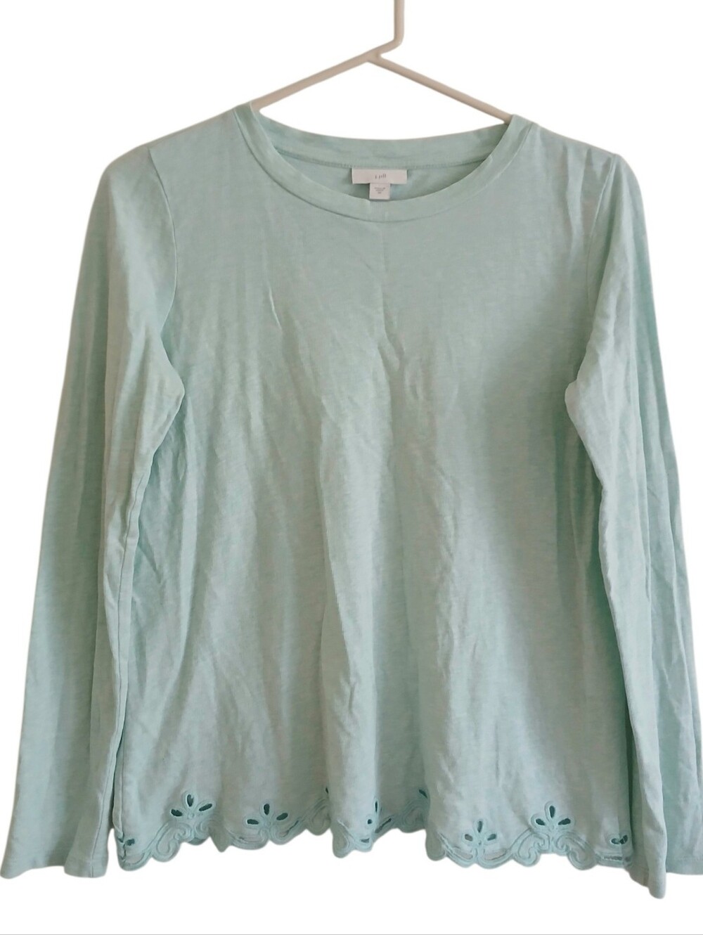 J Jill 100% Cotton Embroidered Eyelet Hem Top Women's XS Aqua Micro Texture